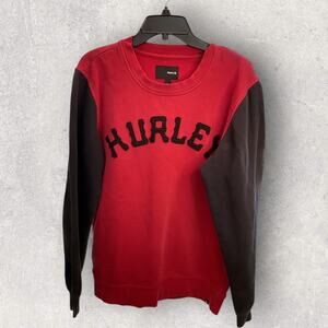 Hurley Color Block Graphic Crewneck Sweatshirt Red Black Size L Cotton Blend Men